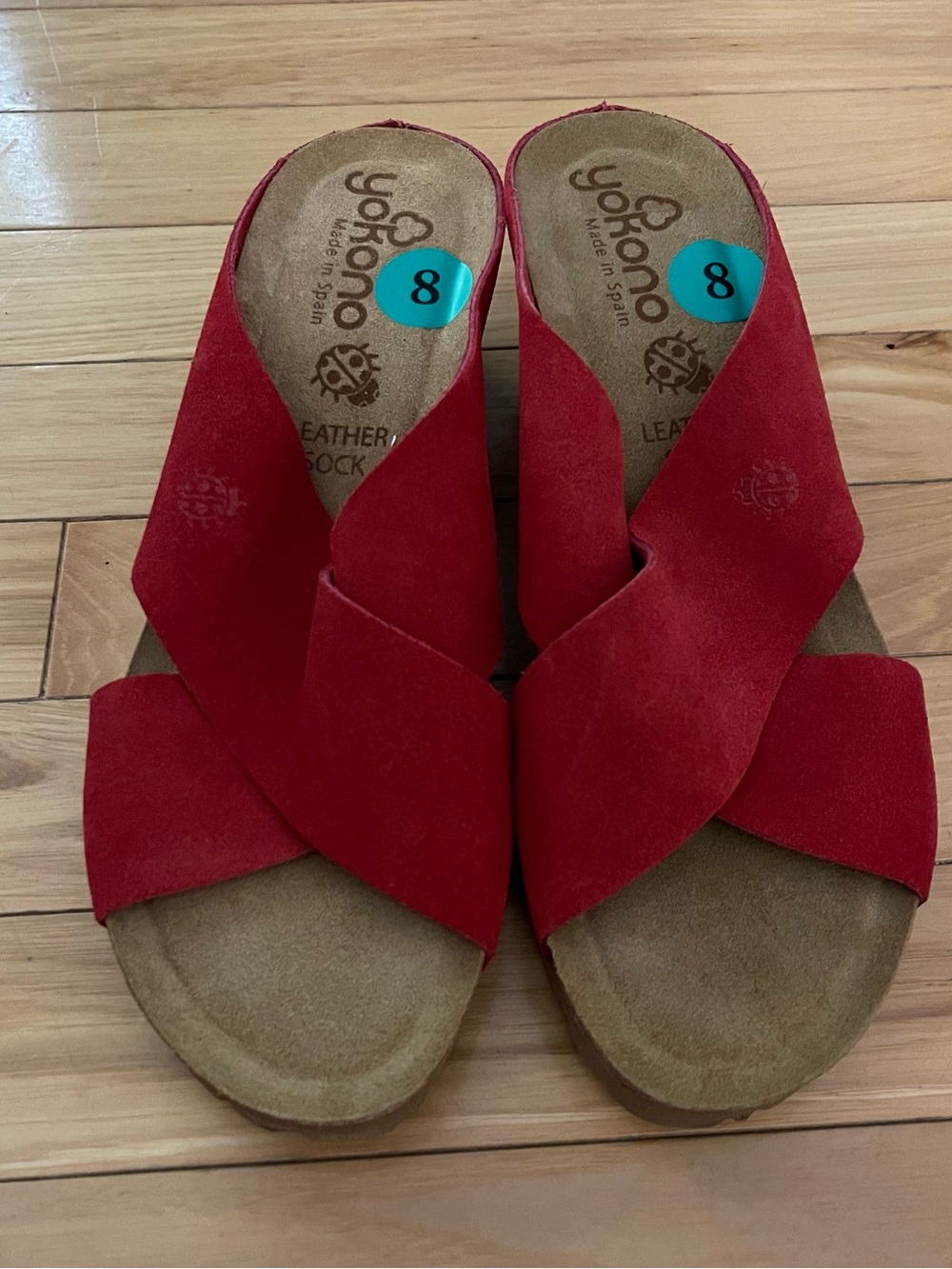 Yokono Candela Red Suede Cork Wedge Sandals Heel Womens Size 8 NEW without box